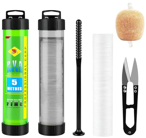 5m PVA Netz Angeln, 25mm Breit PVA Beutel Set mit Schere, Schnelles Schmelzen Mesh Set für Karpfen mit Trichter Und Kolben für Boilie Köder Futter