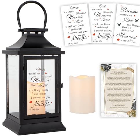 TRIROCKS Memorial Bereavement Lantern in Memory of Loved One Memorial Gifts for Loss of Mother Father Remembrance Sympathy Gifts with LED Candle and Tribute Stickers & Postcard