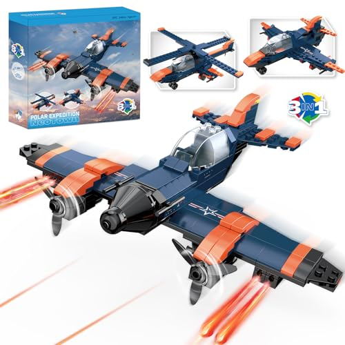 Creator 3in1 City Flugzeug Spielzeug, Jagdflugzeug, Jet-Flugzeug, Hubschrauber, Militärisches Konstruktionsspielzeug Geschenk für Kinder, Jungen und Mädchen ab 6 Jahre 248 Stück