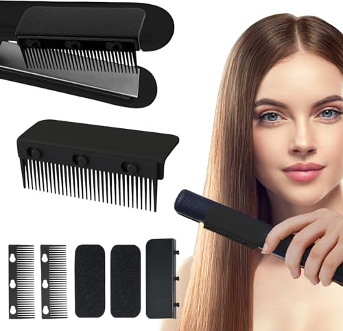 Mezrkuwr Haarglättungskamm mit Clip, Glättungskamm, kompaktes professionelles oder persönliches Styling-Werkzeug, Schwarz