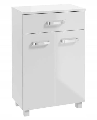 .Deftrans Freistehender Badezimmerschrank 50x78 cm Kommode mit Regal auf Füßen, weißer Glanz