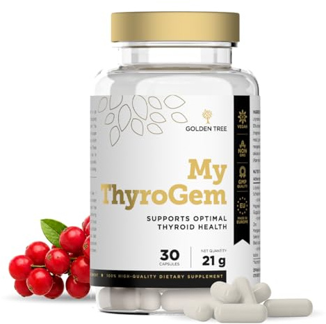Golden Tree My ThyroGem – Complément nutritionnel naturel avec iode, sélénium, zinc et magnésium – 9 nutriments, sans gluten ni lactose – 30 gélules véganes