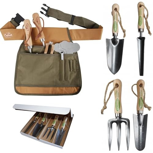 DIKEL Cintura da giardino + set di attrezzi - sarchiatore, spatola, forcone - 450x40x340mm - Marrone