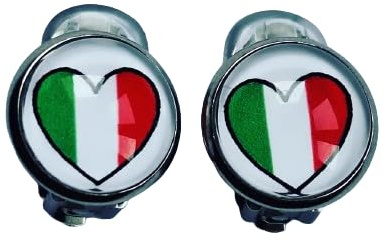 Cabochon Ohrclips Italien Flagge Herz Liebe mit Polster Edelstahl 12 mm
