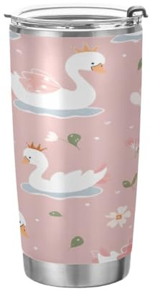 JUMBEAR Vaso de 590 ml, diseño de cisne de dibujos animados, de acero inoxidable, aislado al vacío, taza de café y agua, taza térmica de viaje para el hogar y exteriores