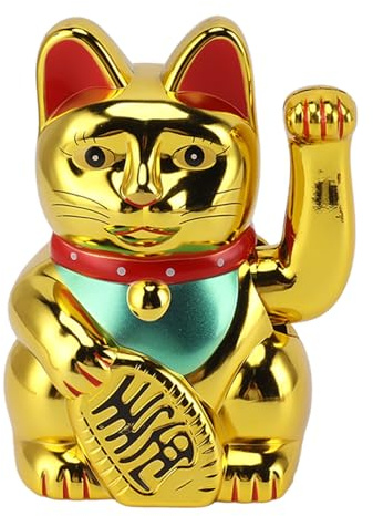Fdit Gato de la Suerte Solar, Lindo Gato Que Saluda, Gato Que Saluda de la Buena Suerte, Gato de la Fortuna de Escritorio, Gato con Energía Solar, Brazo Que Agita Maneki Neko con (Gold)