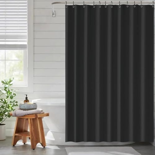 Funria Duschvorhang 180x200 cm Schwarz PEVA Badevorhang Anti-schimmel Wasserdicht Badezimmer Vorhänge mit 12 Duschvorhangringe Duschvorhang Badewanne