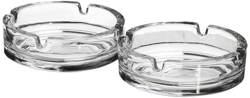 Glasaschenbecher SMOKER | Klassischer Aschenbecher aus Glas | Tischaschenbecher, rund für Zigaretten - aus hochwertigem, massiven Glas, transparent - Indoor & Outdoor, Haushalt & Gastro (2er Set)