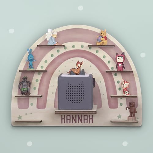 hellomini Personalisiertes Tonie Regal Mädchen - Toniebox 1 & Toniebox 2 Regal mit Wunschnamen fürs Kinderzimmer - Regal Mädchen - Kinder - Toniebox Aufbewahrung (Regenbogen Druck)
