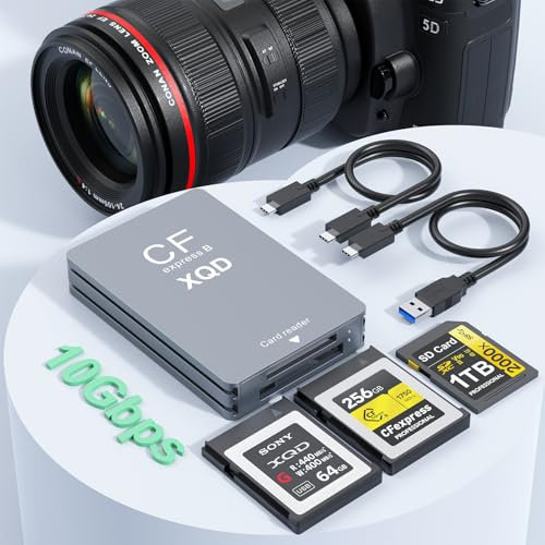 3-in-1 CFexpress Typ B/XQD/SD Kartenleser, Dual-Slot USB 3.2 (10 Gbit/s), CFexpress Typ B Kartenleser, Adapter, kompatibel mit Sony G/M Serie, Lexar, CF Express Typ B, für Windows/Mac OS/Linux