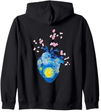 Cœur anatomique en fleur de cerisier Van Gogh Love Sweat à Capuche