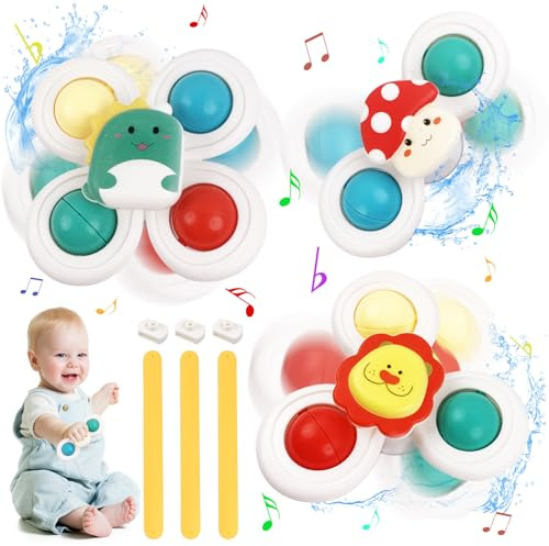 KATIMI 3 Pièces Hand Spinner Bebe Ventouse, Jouet Ventouse Chaise Haute avec Bracelets, Jouet Ventouse Bebe Sensoriels Éducatifs, Mignons Spinner Ventouse pour Fenêtres et Baignoires