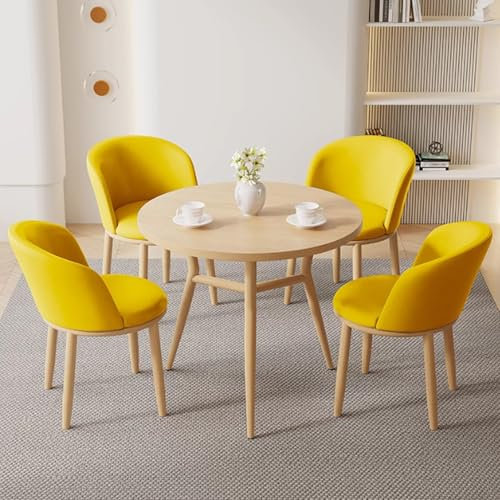 Modernes rundes Konferenztisch-Set mit Metallbeinen für Büro, Empfangsraum, klein, platzsparendes Design, Gelb und Holzscheite