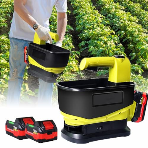 QYOEGSQ Cordless Grass Seed Spreader,5.5L Handheld Lawn Seed Spreader Fertiliser Spreader with 2 Battery,Adjustable Scatter Width,Variable Flow Rate,Rock Salt Spreader,for Seed,Feed,Fertiliser