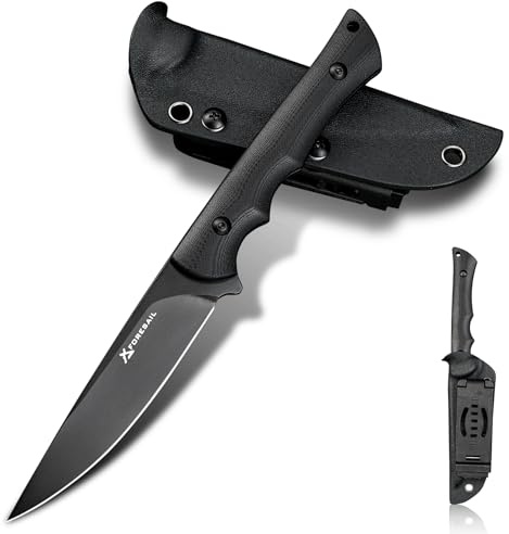 FORESAIL Outdoor Messer klein DC53 Stahl Full Tang Survival Messer mit Kydex Scheide, 21.4 cm Gürtelmesser Feststehende Klinge mit G10-Griff, ideal für EDC, Wandern. (Schwarze PVD-Klinge)