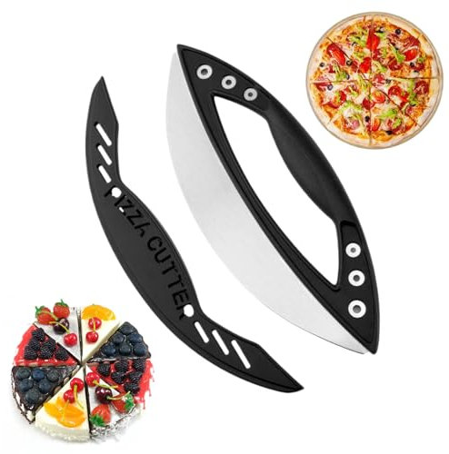 Pizzamesser, Pizza Cutter, Pizzaschneider, Pizza Wiegemesser, Geeignet zum Schneiden von Pizza, zum Schneiden von Kräutern, Gemüse, Kuchen, Nüssen und Anderen Lebensmitteln