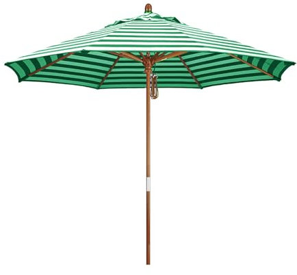 Parasol de terrasse à rayures de 2,7 m avec protection solaire imperméable et pliable en bois pour balcon, terrasse, terrasse et plage, Vert, 270cm/9ft