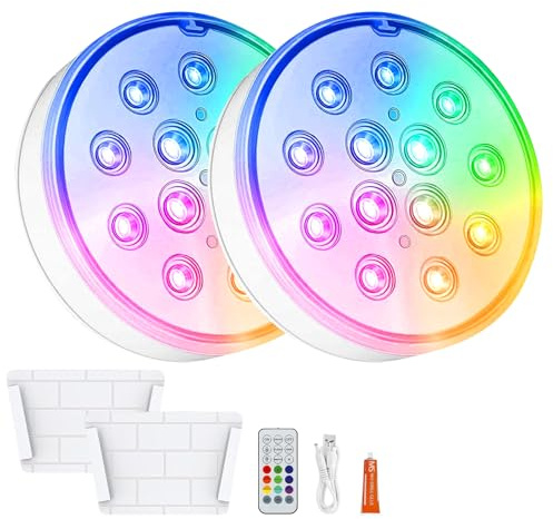 Poolbeleuchtung unterwasser, 2 Stück Licht mit Fernbedienung, IP68 Wasserdicht, 13 RGB Lichtperlen, LED Teichbeleuchtung für Garten, Pool, Badewanne, Aquarium