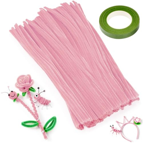 XRXYMQ 200 stycken piprensare rosa piprensare 30 cm rörrengörare dekorationer chenilletråd för andra former dekorera hantverk pipe cleaner blomset för kreativa gör-det-själv hantverksprojekt