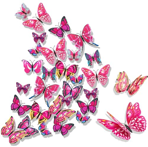 3D Papillon Stickers Muraux pour décoration 24PCS de Maison Autocollants Muraux de Papillons 3D Sticker Mural bricolage papillon amovible Réutilisable Pour chambre Salon Mei Hong
