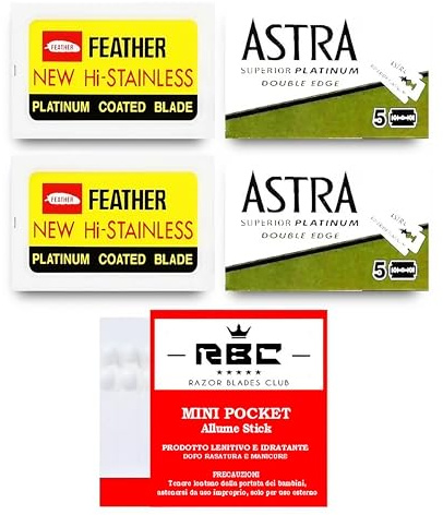 Razor Blades Club 20 Feather Klingen + 10 Astra Platinum Klingen + 20 Streichhölzer RBC