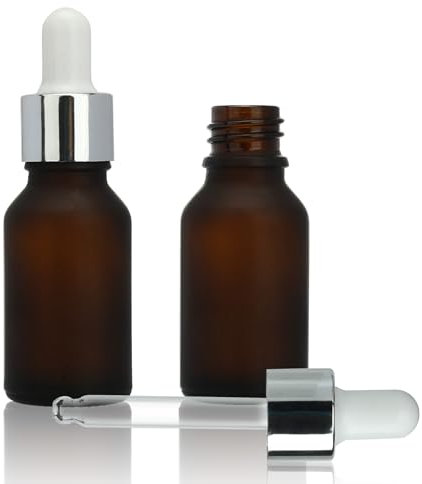 COSIDEA 25 botellas de aceite vacías redondas de vidrio ámbar esmerilado de 15 ml para botellas de aceite de esencia de suero