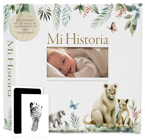 RIVERMUM | Libro Ricordi Baby & Album Foto Baby 10 x 15 + Adesivi e impronte Baby neonato dal diario di gravidanza a 5 anni, regalo neonato bambino e ragazza, neonati prematuri o termine