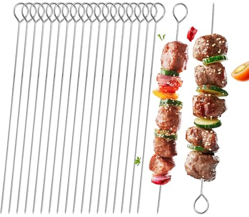 20 PCS BBQ Metal Skewers Stainless Steel, 7.87/20cm Food-Grade Metal Kebab Skewers for Grilling, Oven, Meat, Picnic Barbecue Accessories and BBQ - Durable & Reusable