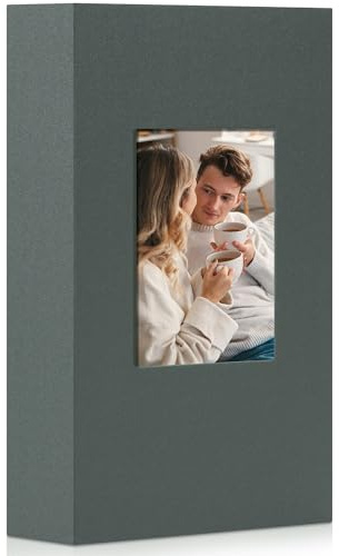 Fotoalbum groß Einsteckalbum 10x15 – 300 Taschen Großes Fotoalbum mit Fenster – Fotobuch zum Selbstgestalten für Hochzeit, Baby & Reise – Graugrün