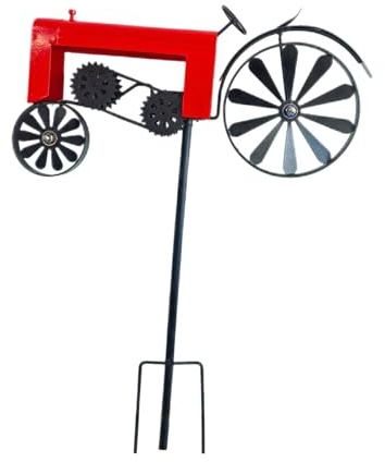 WeiLaiKeQi Handmade Metal Tractor Garden Windmill Ornament Art Decoration Art Sculpture Tractor Spinner Garden Stake for Home Backyard, red