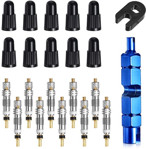 Adapter Presta,Ventil Entferner, Tubeless Ventilkern, Ventilausdreher, Messing Presta Ventile, Schlauchlose Ventile, Kerne Mit 2 Kunststoff Legierungskernen, Entfernungswerkzeuge und Schaftkappen, 22