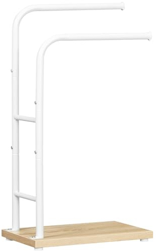 HOOBRO Porte-Serviettes sur Pied, Range-Serviettes à 2 Barres, Porte-Serviettes de Bain, 40 x 24 x 80,5 cm, Blanc et Couleur Bois EWN24LB01G1