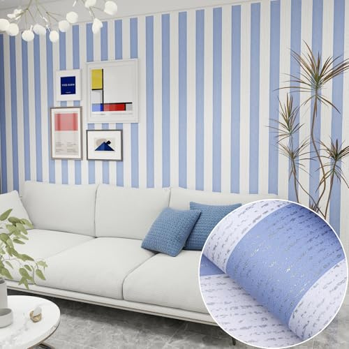 Biyoee Blue Stripe Peel and Stick Wallpaper 15.7 x 118 Blue and White Self-Adhesive Wallpaper Removable Waterproof Contact Paper for Cabinets,Bedroom,Nursery,Accent Wall