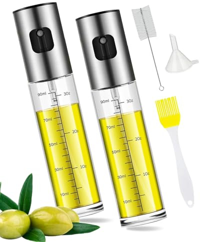 MRUN BONE Ölsprüher für Speiseöl, 100ml Öl Sprühflaschen Set, Glas Ölflaschen, Ölspray für Heißluftfritteuse, Grill, Salat, Kochen, mit Trichter & Bürste, Küchen Gadgets