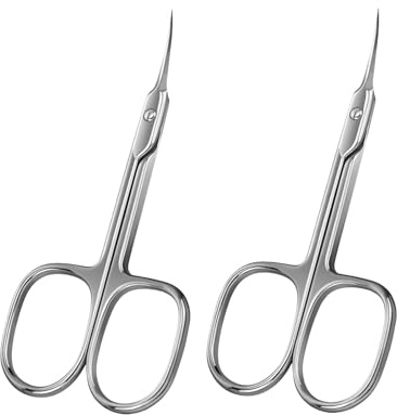 2Pcs Silver Cuticle Scissors, Extra Fine Curved Blade Nail Scissors, Multi-purpose Manicure Stainless Pointed Beauty Small for Nail, Eyebrow, Eyelash, Nose Hair, Dry Skin Cuticle Tools