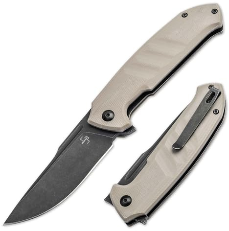 BÖKER PLUS Barchan - taktisches Taschenmesser mit Straight Back Klinge schwarz - hochwertiges Flipper EInhand-Messer mit G10 Griff Beige - Tactical Knife mit Clip - Linerlock EInsatzmesser klappbar