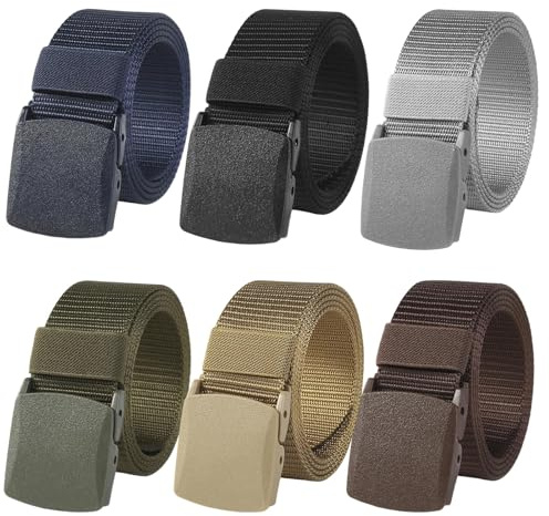 Cinturones Hombre Trabajo 6pcs, Cinturon Trabajo Elásticos Nylon, Cinto Ajustables a 144cm, Multiusos con Hebilla Plástico sin Metal Hipoalergénica, Fácil Acceso por el Control de Seguridad Aeropuerto