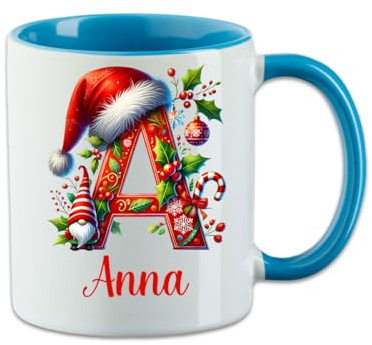 Personalisierte Weihnachtstasse mit Namen | Glühwein Teetasse Weihnachten | Wintertasse Nikolaustasse | Xmas Mug Advent Tasse Geschenkidee Kaffeetasse Wichteln Familien Geschenk (Blau)