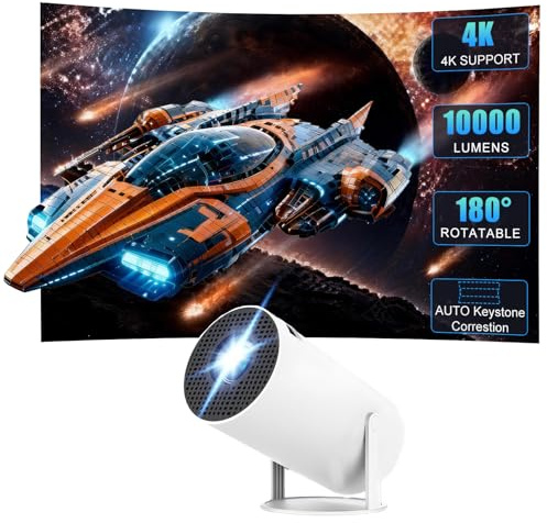 Portable Smart Mini Projector, 4K 1080p Support Small Phone Projectors for Bedroom, Home Cenima, Ceiling, Wall, WiFi6, BT5.4, 10000 Lumens Built in Apps for Flim Theatre