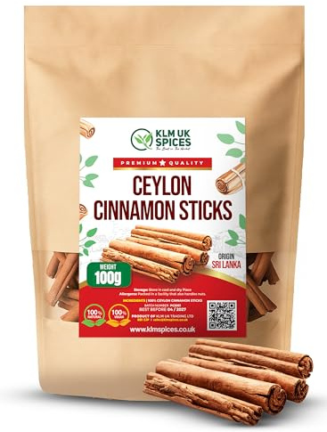 Ceylon Cinnamon Sticks 13 cm (5 Inch) – True Sri Lankan Cinnamon Quills, Hand Rolled, Sweet & Mild Aroma, 100% Pure Natural Spice for Tea, Baking & Cooking (100g)