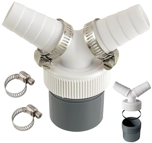 YOYEAH Abfluss Waschmaschine Doppelanschluss Y-Adapter für 2 Waschmaschinen, Geschirrspüler & Trockner, 19-24 mm zu 40 mm Anschluss mit Schlauchschelle, ABS Siphon Adapter