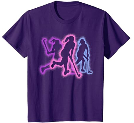 Hockeyspieler Silhouetten Mädchen Kinder Feldhockey T-Shirt, Kinder, Violett, 128