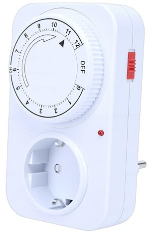 FTVOGUE Presa Timer per il Conto Alla Rovescia di 12 Ore Programmazione Meccanica con Quadrante Rotante 4000 W Ad Alta Potenza 16 A con Presa Singola per Lampade e Ventole