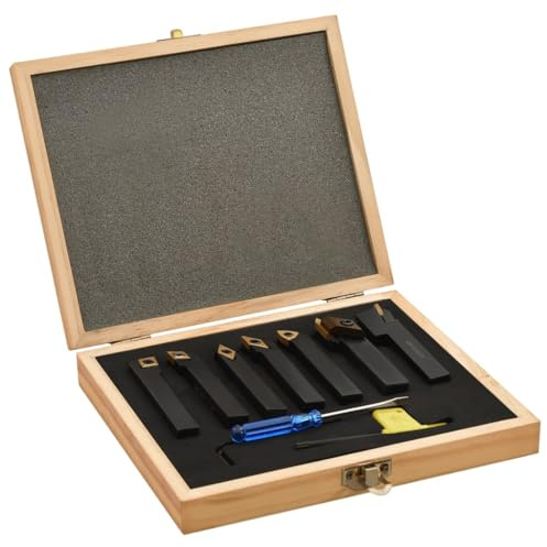 LoogCape Drehmeißel-Set 12-tlg. mit Wendeplatten 12x12 mm für Metall- und Holzbearbeitung, inklusive Zubehör, ideal für Werkstatt, Baustelle, Heimwerker, langlebig, schwarz, 80 mm