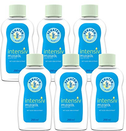PENATEN Intensiv Pflegeöl (6 x 200 ml), besonders gut verträgliches Babyöl mit Aloe Vera zur sanften Reinigung und Pflege trockener Babyhaut, feuchtigkeitsspendendes Baby Körperöl