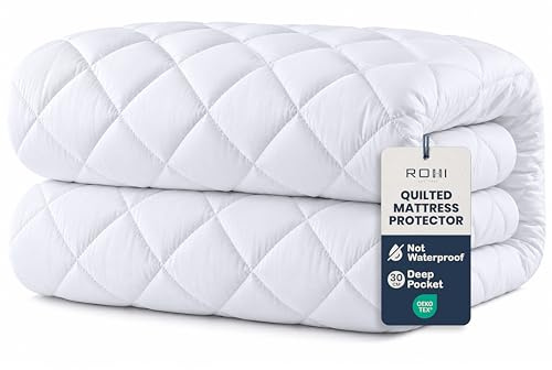 Rohi Microfibre 30cm Deep Quilted Mattress Protector Double Bed 137x200cm – Microfibre Bed Bug & Dust Mite Proof Mattress Cover, Breathable & Anti Allergy, 12″ Deep Fitted Sheet Mattress Topper Cover