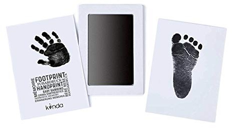 Baby Fuß- oder Hand-Abdruckset CleanTouch von kiinda | Stempelkissen mit 2 hochwertigen Druckkarten | Inkless - Babyhaut kommt nicht mit Farbe in Berührung (schwarz)