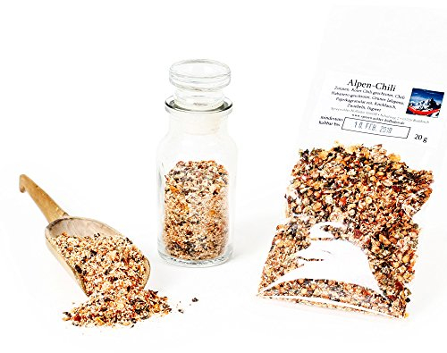 Alpen Chili Gewürzmischung, Chili habanero, Chili Jalapeno Sauce, Chilli Mix Gourmetmischung Bayern, Chilli gescrotet, glutenfrei, lactosefrei, 20g