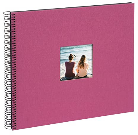 goldbuch 25 908 Spiralalbum mit Bildausschnitt, Bella Vista, Foto Album 35 x 30 x 1,5 cm - Spirale ⌀ 2,8 cm, Erinnerungsalbum aus Leinen, 40 schwarze Seiten, Fotobuch zum Selbstgestalten, Fuchsia