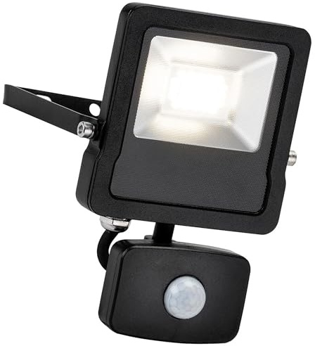 National Lighting Surge Matt Black 20W Weatherproof Outdoor Security Light Flood Lights LED with Motion Activated PIR Cool White 4000K IP44 Rated